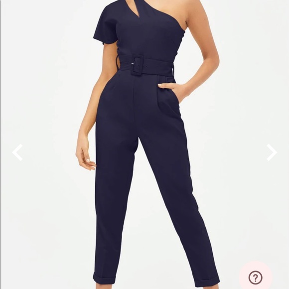 Lavish Alice cut out one shoulder tailored jumpsuit in navy - Picture 3 of 8